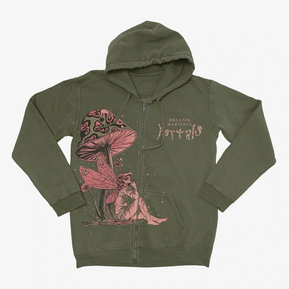 Melanie Martinez Portals Mushroom Zip-up Hoodie in Color Olive - Picture 1 of 2